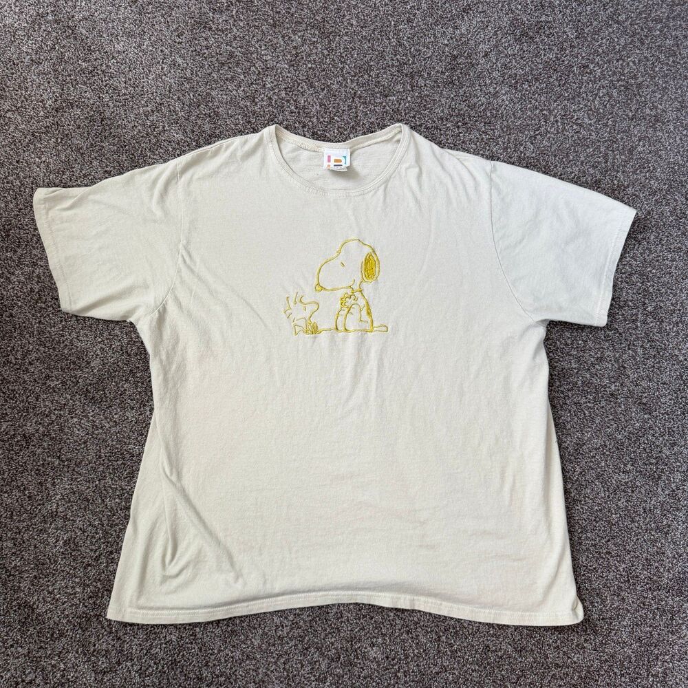 Vintage 90s Peanuts Snoopy Woodstock Embroidered T Shirt Cream Blitzz